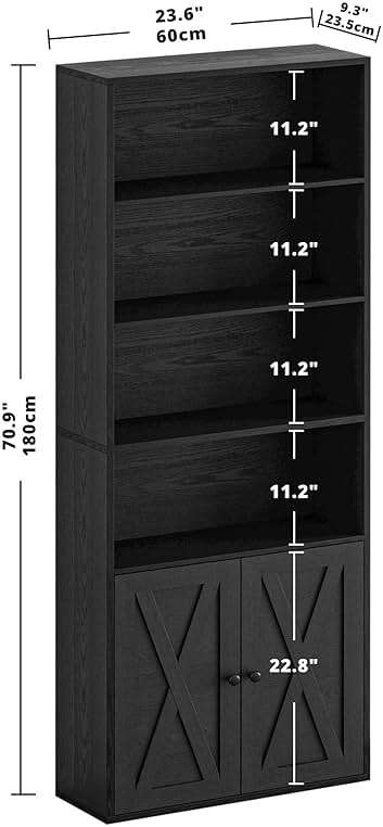 IRONCK Industrial Bookshelves and Bookcases with Doors Floor Standing 6 Shelf Display Storage Shelves 70 in Tall Bookcase for Home Office, Living Room - Image 3
