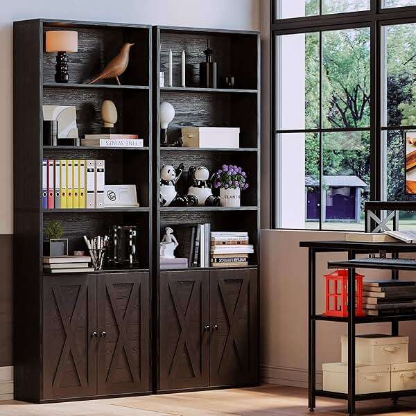 IRONCK Industrial Bookshelves and Bookcases with Doors Floor Standing 6 Shelf Display Storage Shelves 70 in Tall Bookcase for Home Office, Living Room - Image 4