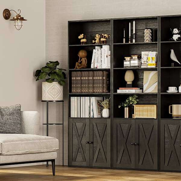 IRONCK Industrial Bookshelves and Bookcases with Doors Floor Standing 6 Shelf Display Storage Shelves 70 in Tall Bookcase for Home Office, Living Room - Image 5