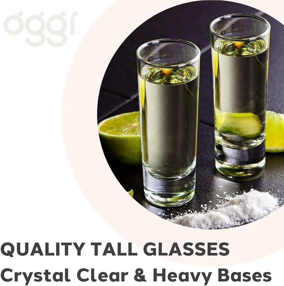 Oggi Tall Shot Glasses w/Heavy Base, Set 6 - Real Glass Shot Glass Set, Cool & Classic Design Ideal Groomsmen Gifts, Tequila Shot Glasses, Bachelor Party Favors for Men - 2oz / 59ml - Image 4
