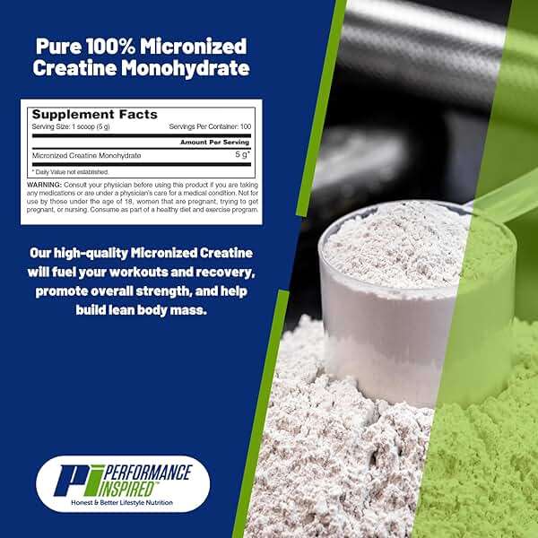 Performance Inspired Nutrition Micronized Creatine Monohydrate – 100% Pure, Unflavored, No Fillers – Supports Muscle Growth & Recovery – 1.1 lb - Image 2