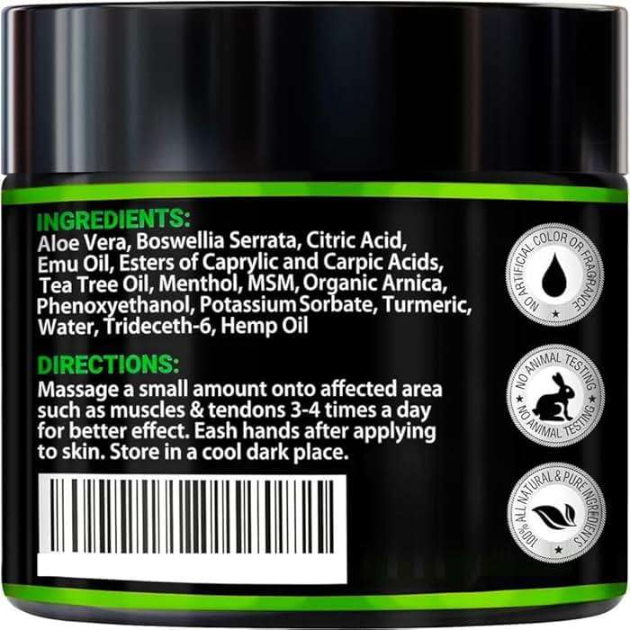 Hemp Cream - Maximum Strength - Natural Hemp Oil Extract Gel Rub with MSM - Glucosamine - Arnica - Turmeric - Maximum Strength - Formulated in USA - 3.9 oz - Image 5