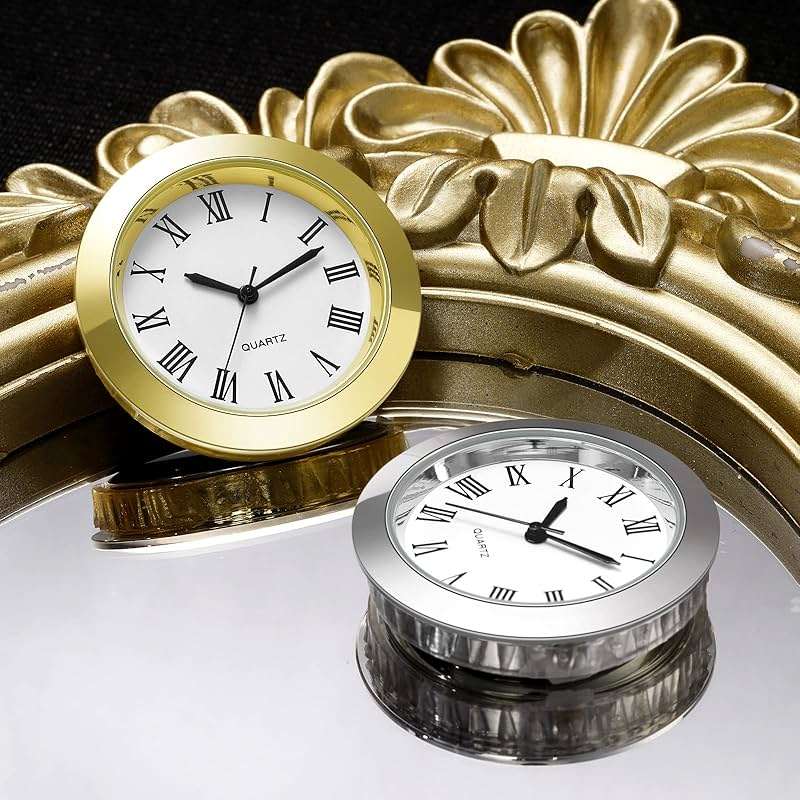Outus 6 Pack Mini Clock Insert 1.5 Inch (37 mm) Replacement Round Quartz Movement Clock Faces for Crafts White Dial Gold Silver Tone Bezel with Roman Numerals Fit 1.4 Inch Diameter Hole - Image 2