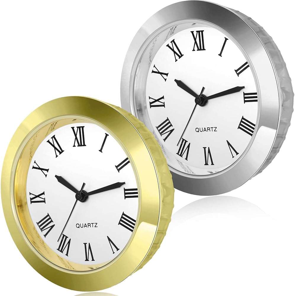 Outus 6 Pack Mini Clock Insert 1.5 Inch (37 mm) Replacement Round Quartz Movement Clock Faces for Crafts White Dial Gold Silver Tone Bezel with Roman Numerals Fit 1.4 Inch Diameter Hole - Image 5