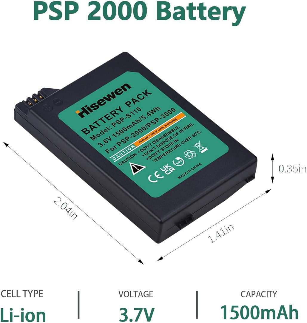 Hisewen PSP 3000 Battery with PSP Charger Cable for Sony PSP 3000 / PSP Slim 2000 PSP-S110, PSP-3001, PSP-3000, PSP-3002, PSP-3004, PSP-2001, PSP Slim Console - Image 3