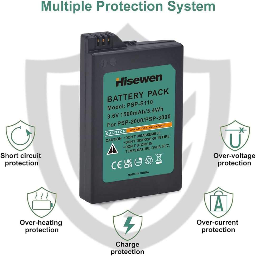 Hisewen PSP 3000 Battery with PSP Charger Cable for Sony PSP 3000 / PSP Slim 2000 PSP-S110, PSP-3001, PSP-3000, PSP-3002, PSP-3004, PSP-2001, PSP Slim Console - Image 6