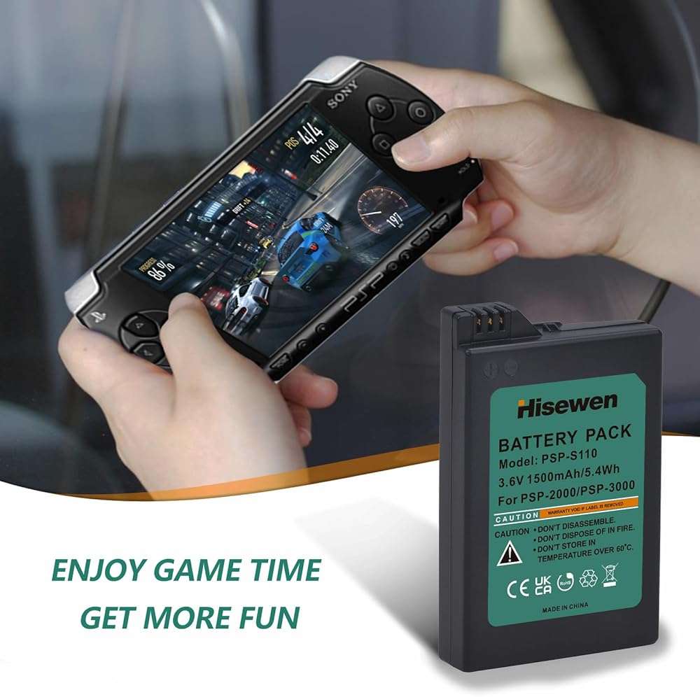 Hisewen PSP 3000 Battery with PSP Charger Cable for Sony PSP 3000 / PSP Slim 2000 PSP-S110, PSP-3001, PSP-3000, PSP-3002, PSP-3004, PSP-2001, PSP Slim Console - Image 7