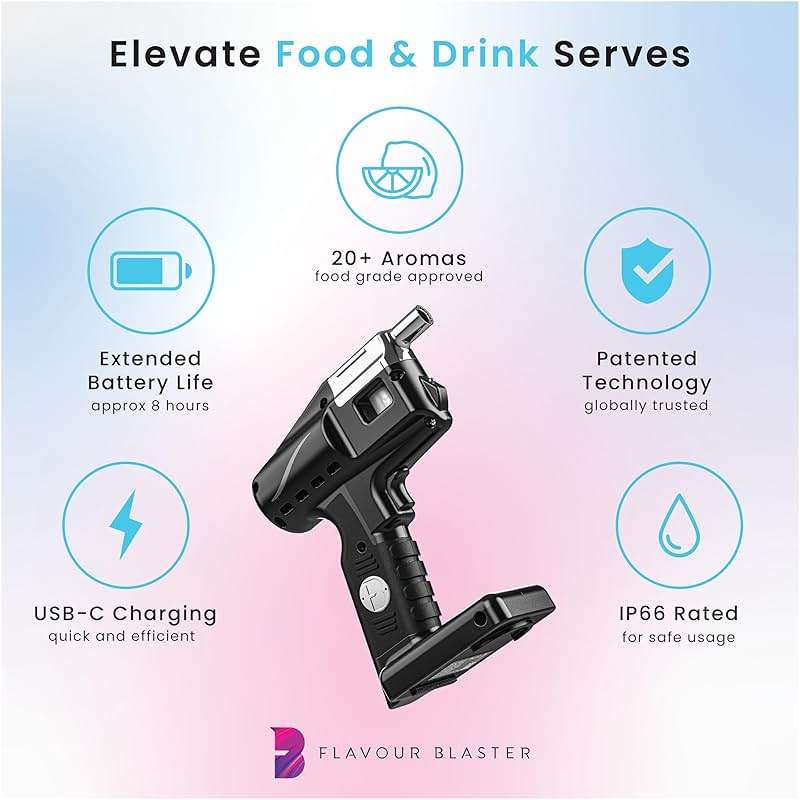 Flavour Blaster Cocktail Bubble & Smoke Gun Kit | Smoking Cocktail Machine, Edible Bubbles & Aroma | Smoke Bubble Gun for Elevating Drinks & Food with Flavor-Rich Clouds | Cocktail Gift Sets | Black - Image 6