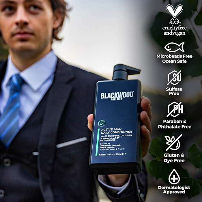 BLACKWOOD FOR MEN Active Man Daily Hair Conditioner for Men, Thickening Conditioner, Deep Nourishing Treatment for Shine, Hair Loss & Dandruff - Natural Vegan Formula Sulfate-Free, Paraben-Free,17 oz - Image 3