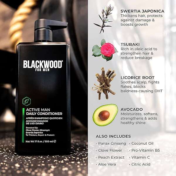 BLACKWOOD FOR MEN Active Man Daily Hair Conditioner for Men, Thickening Conditioner, Deep Nourishing Treatment for Shine, Hair Loss & Dandruff - Natural Vegan Formula Sulfate-Free, Paraben-Free,17 oz - Image 4