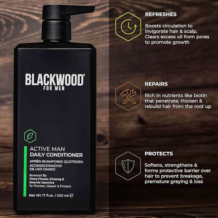 BLACKWOOD FOR MEN Active Man Daily Hair Conditioner for Men, Thickening Conditioner, Deep Nourishing Treatment for Shine, Hair Loss & Dandruff - Natural Vegan Formula Sulfate-Free, Paraben-Free,17 oz - Image 5