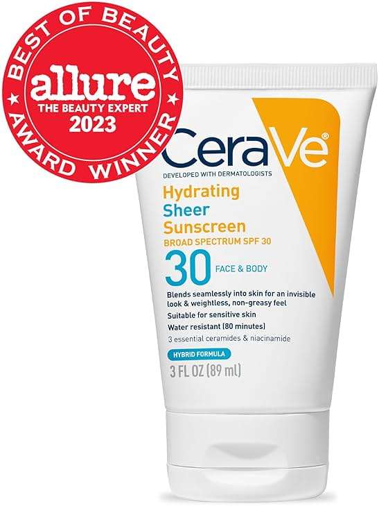 CeraVe Hydrating Sheer Sunscreen with SPF 30 for Face and Body, Mineral & Chemical Sunscreen for Men & Women with Zinc Oxide, Hyaluronic Acid and Ceramides, Paraben-Free + Fragrance-Free, 3 Ounces - Image 2