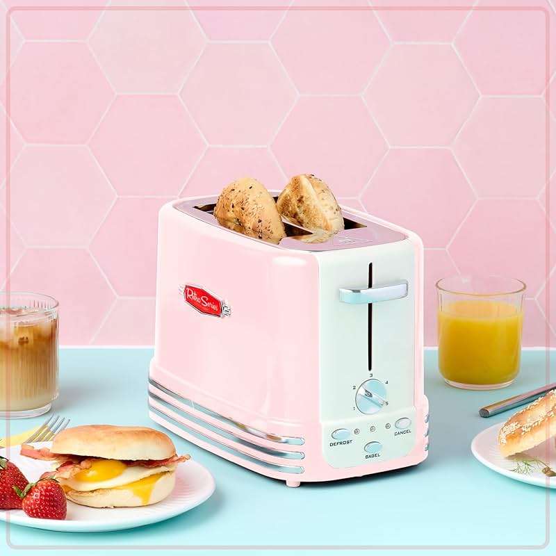 Nostalgia Retro Wide 2-Slice Toaster, Vintage Design With Crumb Tray, Cord Storage & 5 Toasting Levels, Pink - Image 2