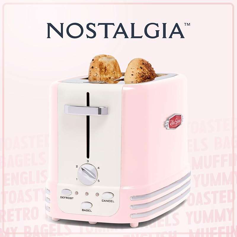 Nostalgia Retro Wide 2-Slice Toaster, Vintage Design With Crumb Tray, Cord Storage & 5 Toasting Levels, Pink - Image 6
