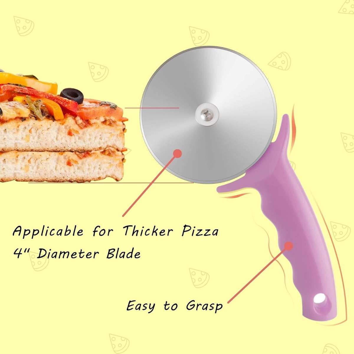 4" Pizza Cutter Wheel,Stainless Steel Large Pizza Cutter with Cover, Super Sharp Pizza Slicer-Dishwasher Available,Smooth Rotating Large Pizza Wheel Cutter Safe with Healthy Material (Rosy, 4 inch) - Image 5