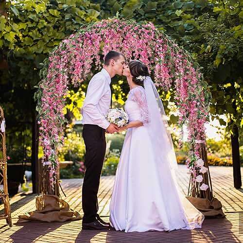 JUSTOYOU 3PCS 7FT 12 Stem Artificial Wisteria Vine Garland Fake Flower Wisteria Garlands for Outdoor Indoor Wedding Wall Bedroom Decoration(Fuchsia) - Image 2