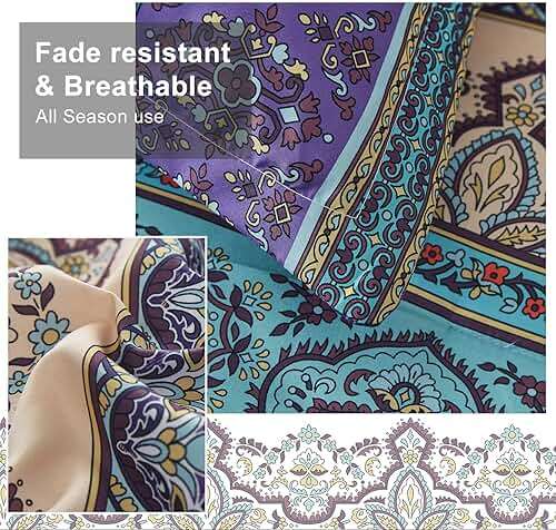 Cottolester Boho Comforter Set Queen Size 8 Piece Bed in a Bag Bohemian Striped Bedding Quilt Set Aqua Paisley Floral Comforter and Sheet Set,Soft Microfiber Complete Bedding Sets for All Season - Image 4