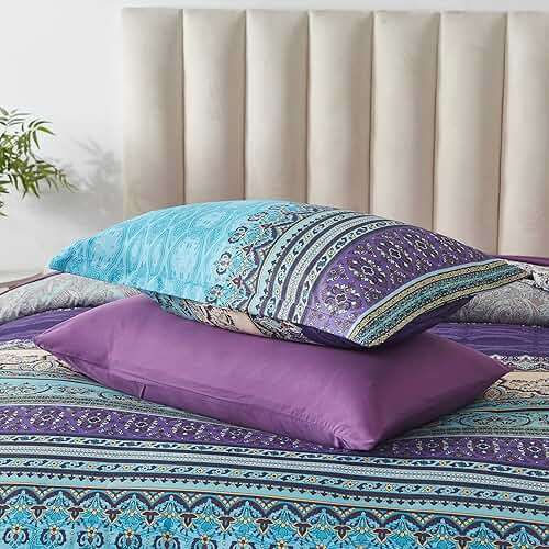 Cottolester Boho Comforter Set Queen Size 8 Piece Bed in a Bag Bohemian Striped Bedding Quilt Set Aqua Paisley Floral Comforter and Sheet Set,Soft Microfiber Complete Bedding Sets for All Season - Image 5
