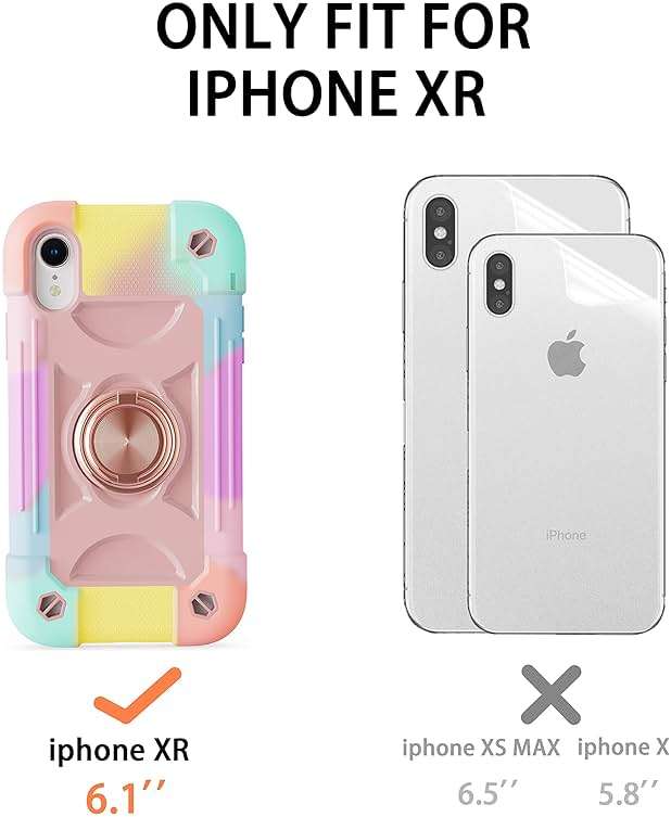 Cookiver for iPhone XR Case 6.1 Inch with Ring Stand, with 2 Pack Glass Screen Protector,Heavy-Duty Shockproof Rugged Military Grade Cover with Magnetic Car Mount for iPhone XR (Rainbow Pink) - Image 2