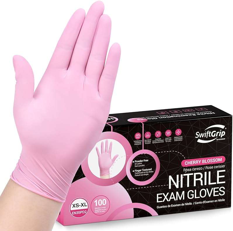 SwiftGrip Pink Nitrile Gloves, 3-mil, Industrial Gloves Disposable Latex Free, for Cleaning & Esthetician, Rubber Powder-Free, 100-ct Box (Small) - Image 1