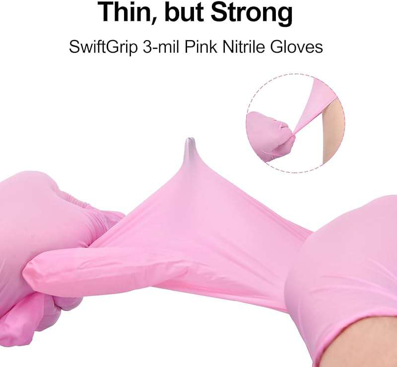 SwiftGrip Pink Nitrile Gloves, 3-mil, Industrial Gloves Disposable Latex Free, for Cleaning & Esthetician, Rubber Powder-Free, 100-ct Box (Small) - Image 8