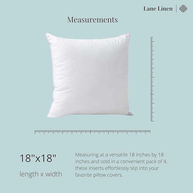 LANE LINEN 4 Pack 18x18 White Throw Pillow Inserts for Decorative Pillow Covers, Couch Pillows for Living Room, Fluffy Pillows for Bed - Image 2
