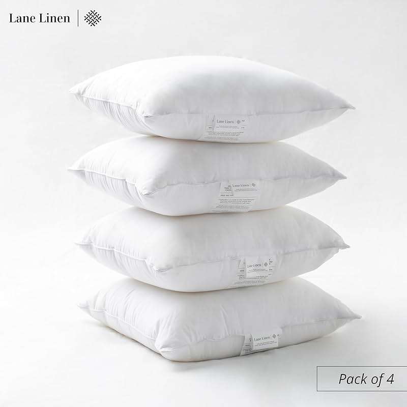 LANE LINEN 4 Pack 18x18 White Throw Pillow Inserts for Decorative Pillow Covers, Couch Pillows for Living Room, Fluffy Pillows for Bed - Image 3