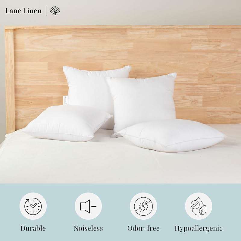LANE LINEN 4 Pack 18x18 White Throw Pillow Inserts for Decorative Pillow Covers, Couch Pillows for Living Room, Fluffy Pillows for Bed - Image 5