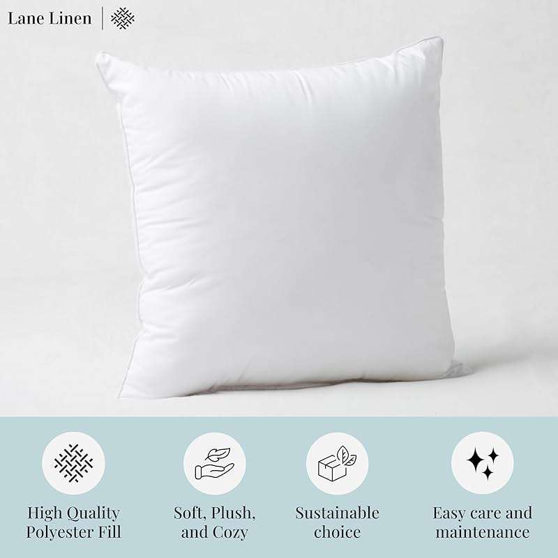 LANE LINEN 4 Pack 18x18 White Throw Pillow Inserts for Decorative Pillow Covers, Couch Pillows for Living Room, Fluffy Pillows for Bed - Image 7