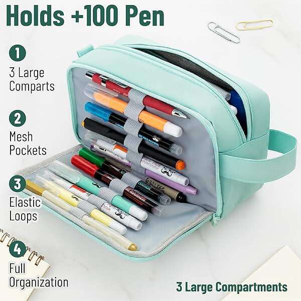 Mr. Pen- High Capacity Pencil Case, Large Pencil Pouch with 3 Compartments and 2 Pockets, Large Pencil Bag with Smooth Zipper, Cute Pencil Case Pouch Organizer, School Supplies for Teens - Image 2