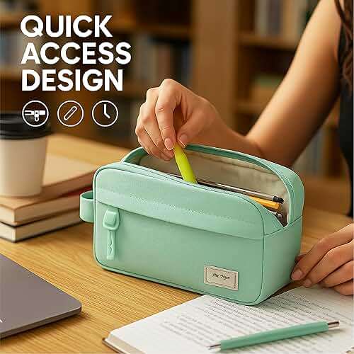 Mr. Pen- High Capacity Pencil Case, Large Pencil Pouch with 3 Compartments and 2 Pockets, Large Pencil Bag with Smooth Zipper, Cute Pencil Case Pouch Organizer, School Supplies for Teens - Image 5