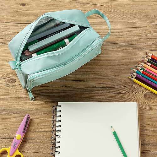 Mr. Pen- High Capacity Pencil Case, Large Pencil Pouch with 3 Compartments and 2 Pockets, Large Pencil Bag with Smooth Zipper, Cute Pencil Case Pouch Organizer, School Supplies for Teens - Image 7