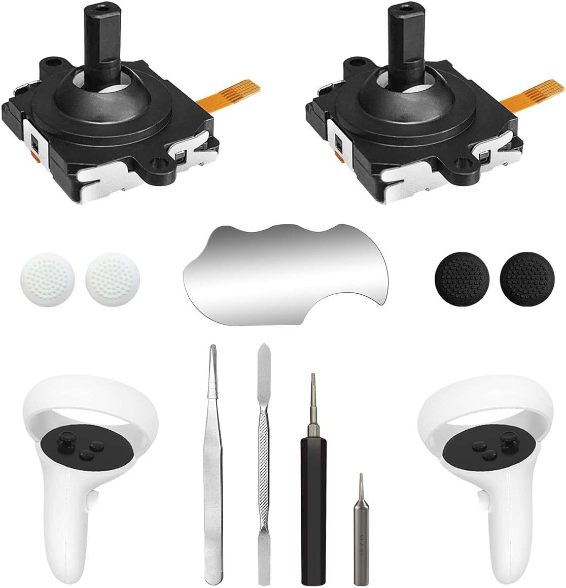 OLCLSS Joystick Replacement Kit for Oculus Quest 2 Controller, Repair Accessories for Meta Quest 3 Controller, Include 2 Joysticks, T5 Screwdriver, Tweezer, Pry Tool, 4 Thumbstick Grips - Image 1