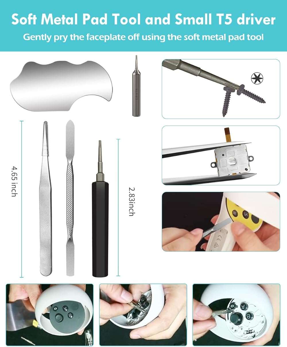 OLCLSS Joystick Replacement Kit for Oculus Quest 2 Controller, Repair Accessories for Meta Quest 3 Controller, Include 2 Joysticks, T5 Screwdriver, Tweezer, Pry Tool, 4 Thumbstick Grips - Image 4