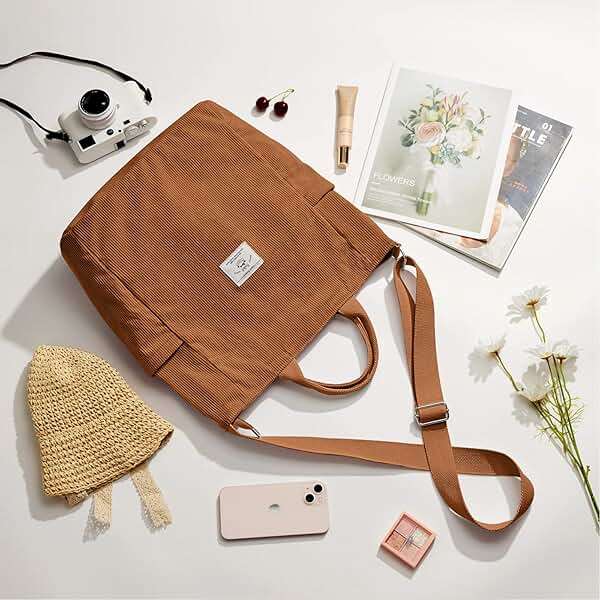 KALIDI Corduroy Tote Bag, Large Messenger Bag Shoulder Hobo Anti Splash Crossbody Zipper Bag Casual Work Shopping Women - Image 7