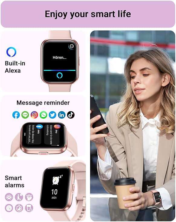 Tensky Smart Watch for Women Android & iPhone, Alexa Built-in, 1.8" Touch Screen Fitness Tracker with Answer/Make Calls, 3ATM Waterproof Heart Rate/Sleep/SpO2 Monitor, Pedometer, 100+ Sport Modes - Image 3