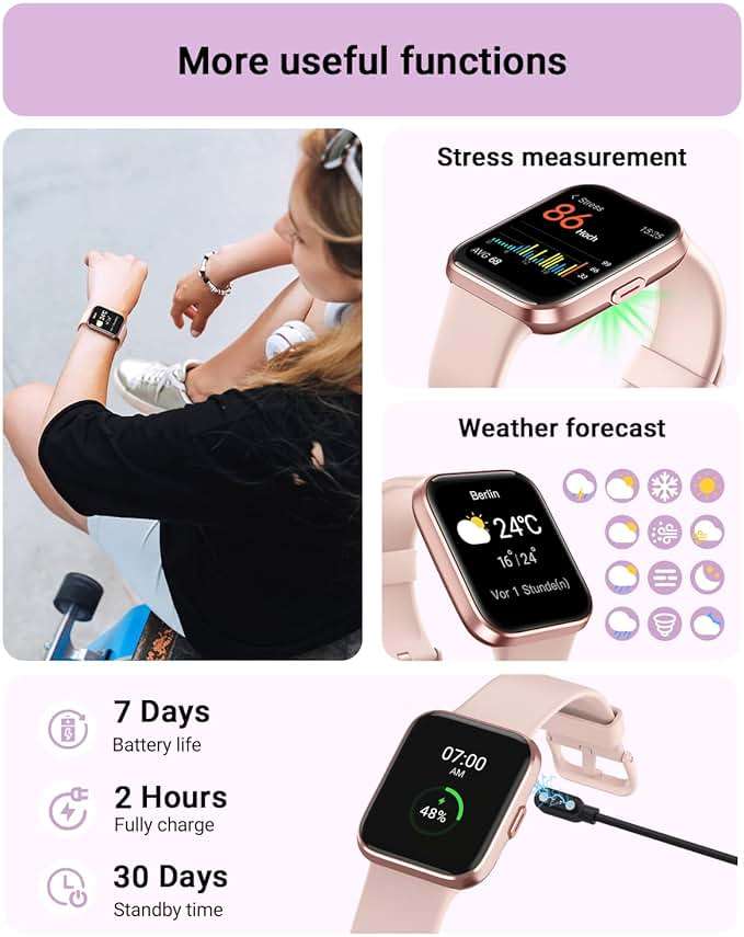 Tensky Smart Watch for Women Android & iPhone, Alexa Built-in, 1.8" Touch Screen Fitness Tracker with Answer/Make Calls, 3ATM Waterproof Heart Rate/Sleep/SpO2 Monitor, Pedometer, 100+ Sport Modes - Image 6