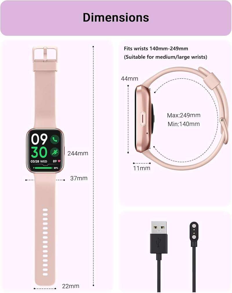 Tensky Smart Watch for Women Android & iPhone, Alexa Built-in, 1.8" Touch Screen Fitness Tracker with Answer/Make Calls, 3ATM Waterproof Heart Rate/Sleep/SpO2 Monitor, Pedometer, 100+ Sport Modes - Image 7