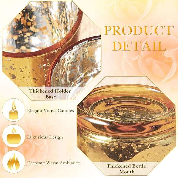 48 Pcs Votive Candle Holders Mercury Glass Candle Holder Tea Lights Candles Holders for Wedding Party Bridal Shower Anniversary Valentine's Day Table Centerpieces Decorations, 2 Styles (Gold) - Image 4