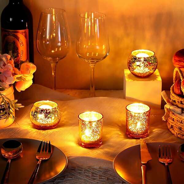 48 Pcs Votive Candle Holders Mercury Glass Candle Holder Tea Lights Candles Holders for Wedding Party Bridal Shower Anniversary Valentine's Day Table Centerpieces Decorations, 2 Styles (Gold) - Image 5