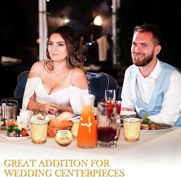 48 Pcs Votive Candle Holders Mercury Glass Candle Holder Tea Lights Candles Holders for Wedding Party Bridal Shower Anniversary Valentine's Day Table Centerpieces Decorations, 2 Styles (Gold) - Image 7