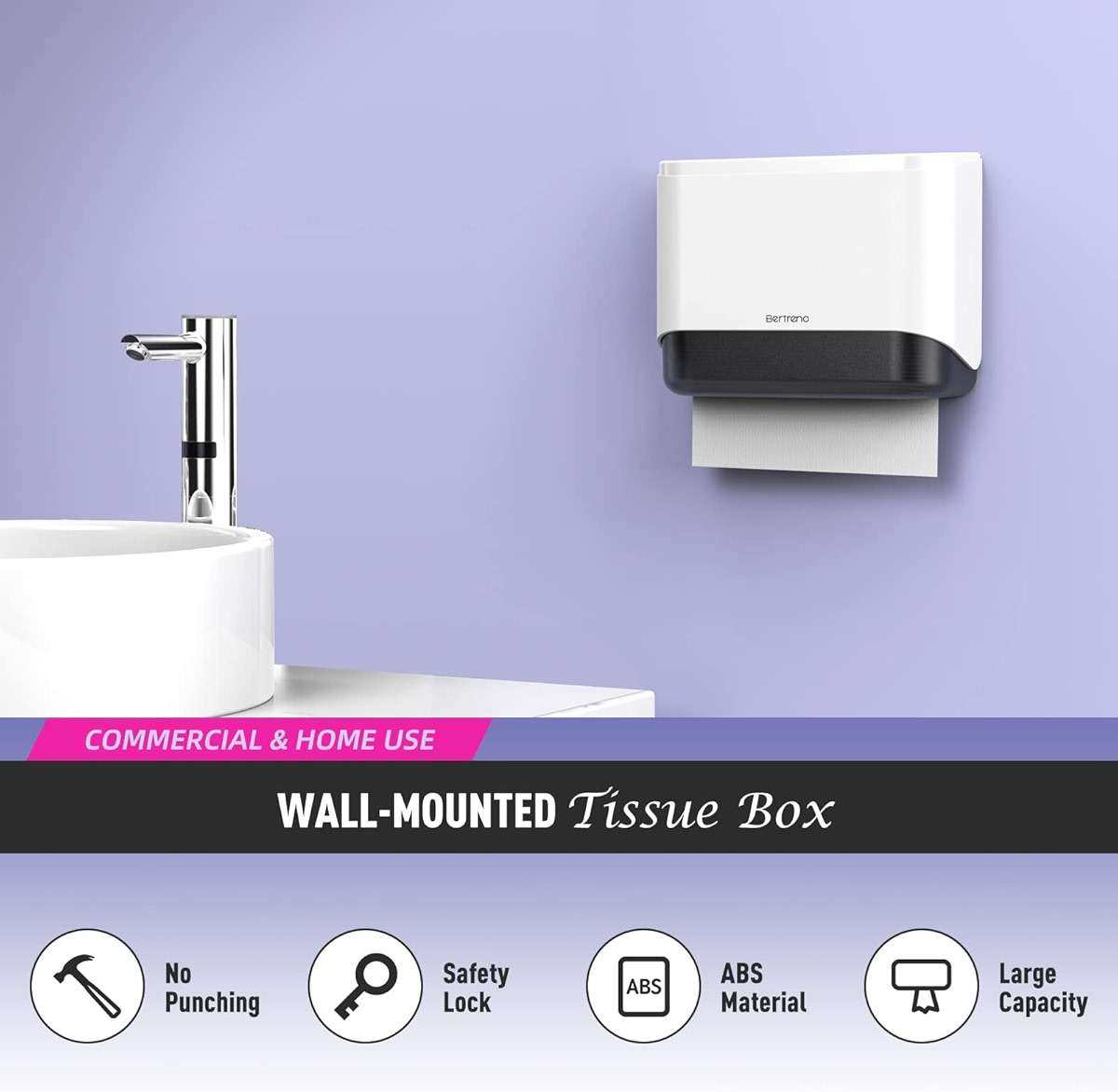 Bertreno Commercial Paper Towel Dispenser Wall Mount Paper Towel Holder Large Capacity 200 Multifold/Trifold/C Fold Hand Towel Dispenser Bathroom Tissue Dispenser (White) - Image 3