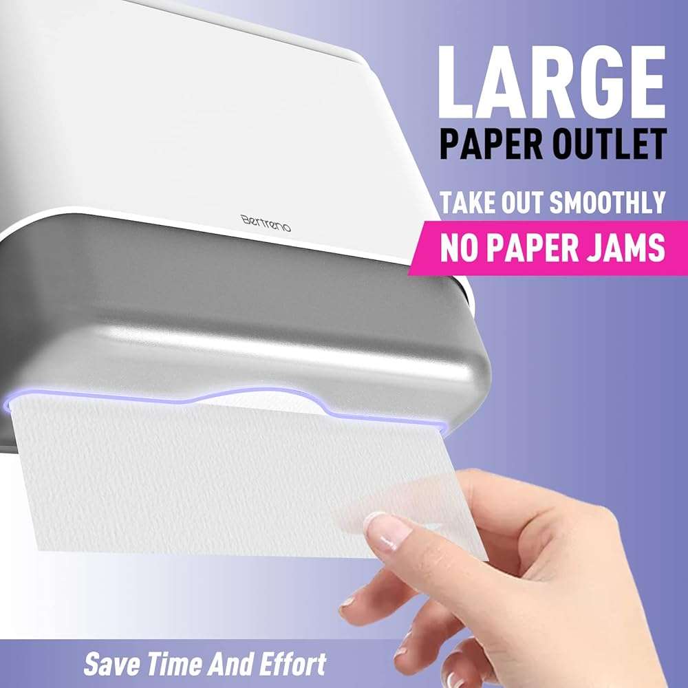 Bertreno Commercial Paper Towel Dispenser Wall Mount Paper Towel Holder Large Capacity 200 Multifold/Trifold/C Fold Hand Towel Dispenser Bathroom Tissue Dispenser (White) - Image 4