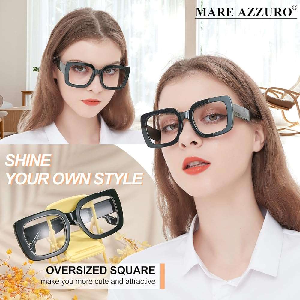 MARE AZZURO Reading Glasses Women Oversized Square Readers 1.0 1.25 1.5 1.75 2.0 2.25 2.5 2.75 3.0 3.5 4.0 5.0 6.0 - Image 2