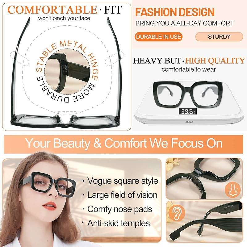 MARE AZZURO Reading Glasses Women Oversized Square Readers 1.0 1.25 1.5 1.75 2.0 2.25 2.5 2.75 3.0 3.5 4.0 5.0 6.0 - Image 4