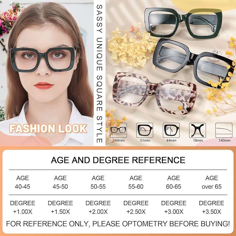 MARE AZZURO Reading Glasses Women Oversized Square Readers 1.0 1.25 1.5 1.75 2.0 2.25 2.5 2.75 3.0 3.5 4.0 5.0 6.0 - Image 5