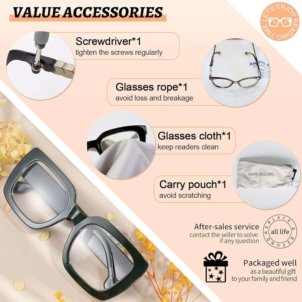 MARE AZZURO Reading Glasses Women Oversized Square Readers 1.0 1.25 1.5 1.75 2.0 2.25 2.5 2.75 3.0 3.5 4.0 5.0 6.0 - Image 6