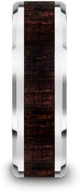 Thorsten - Arcane Ebony Wood Inlaid Tungsten Carbide Ring with Bevels - 8mm - Image 2