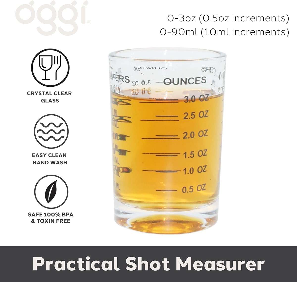 OGGI Measuring Shot Glass with Measuring Lines, 3oz / 90ml - Bartender Accessories, Jigger for Bartending, Shot Glass Measuring Cup with Ounces & Milliliters - Image 3