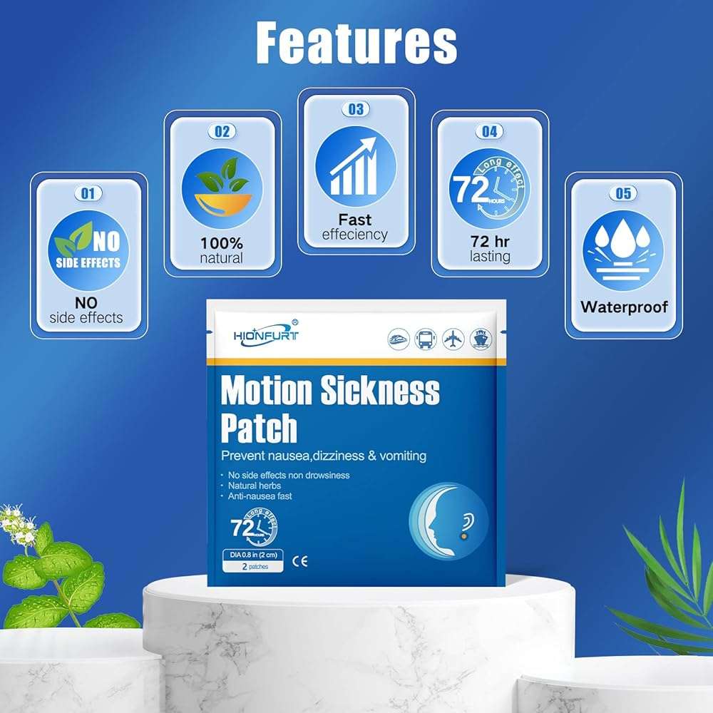 Hionfurt 16ct Motion Sickness Patches – Sea Sickness Patches for Cruise, Car, Airplane, and Other Travel – Non-Drowsy, Effective, Lasts 72 Hours - Image 5